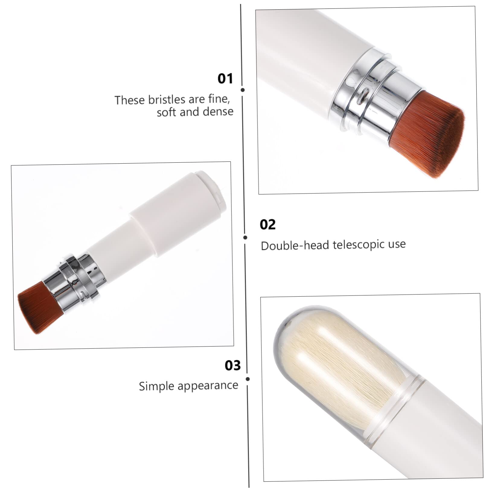 FRCOLOR 3pezzi Pennello Fondotinta Retrattile Doppia Testa Spazzola Per Blush e Cipria Strumento Makeup Per Applicazione Facile e Precisa