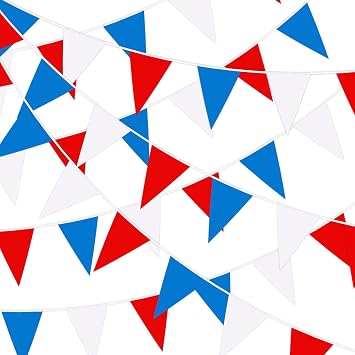 MARFOREVER 132 Ft Red White Blue String Flag Pennant Banner, 80pcs Triangle Bunting Flag Pennant Banner Decorations for 4th of July Patriotic National Day Kids Birthday Wedding Outdoor Hanging Decor