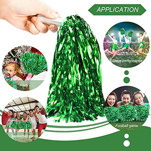 LINYAPRY 24 STK Metallisch Cheerleading Pompons zum Kinder, Cheerleader Jubeln Pom Poms mit Schlagstockgriff, Jubelnde Truppe Handblume zum Erwachsene Mannschaft Geist Sport Spiel Tanzparty (Grün)