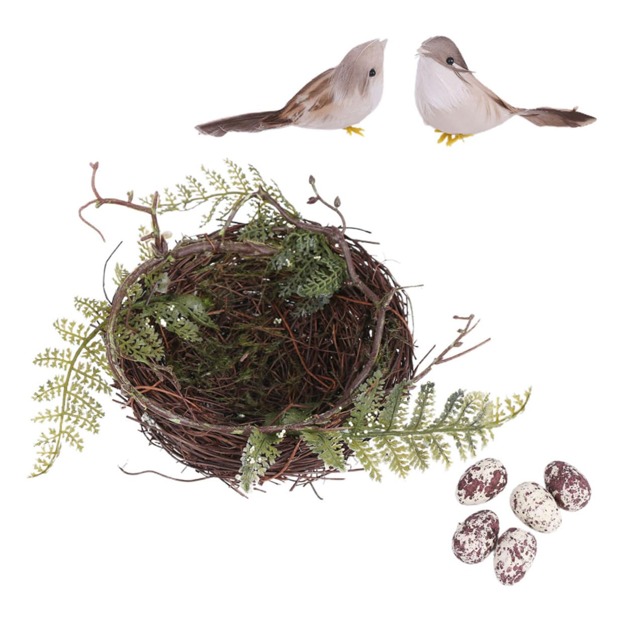 BESPORTBLE 4sätze Handgefertigtes Vogelhaus Aus Rattan Mit Dekorativem Nest Für Hochzeitsfotos Garten Und Vogelzucht Inkl Vögeln Und Eiern Für Kleine Vögel Und Heimdekoration