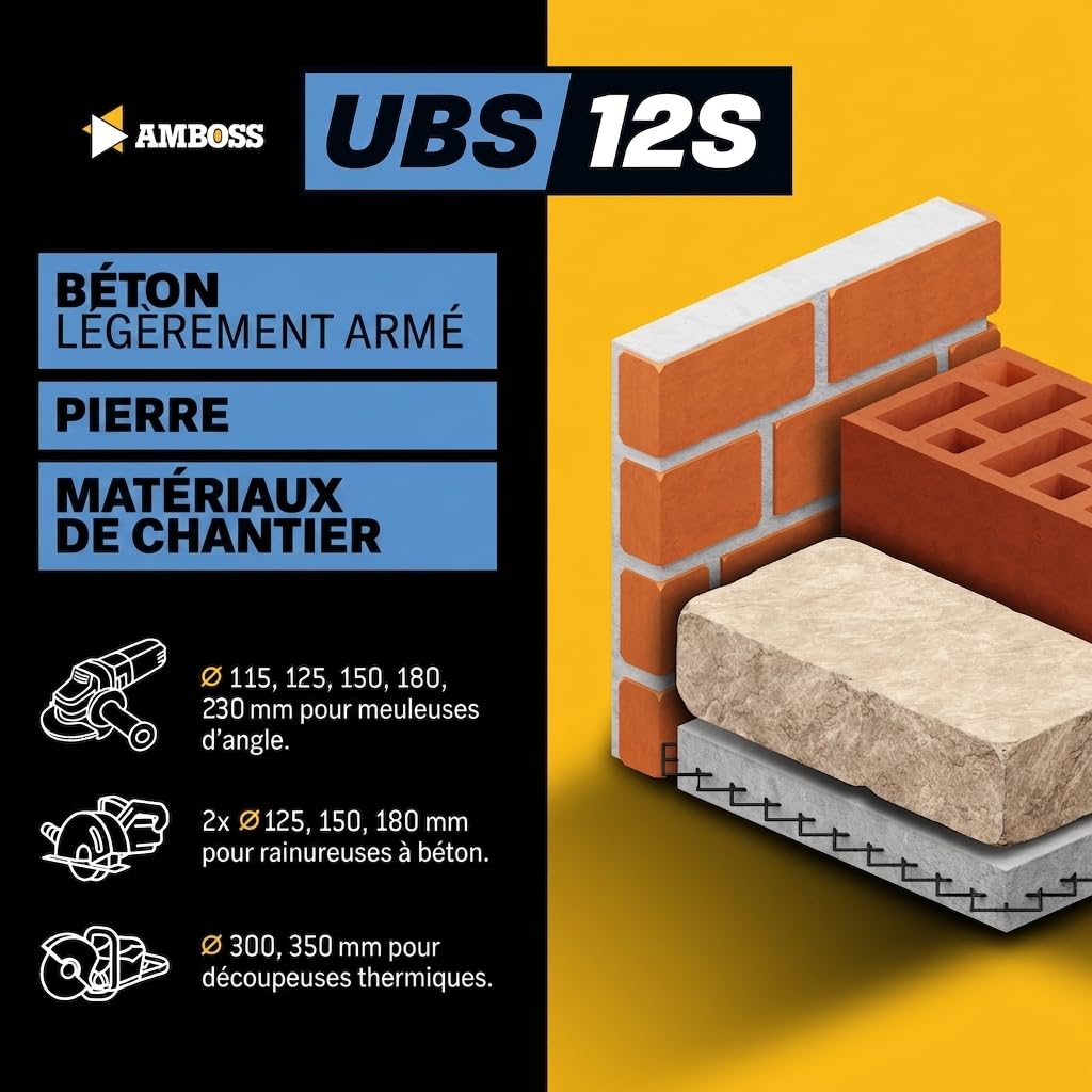 Amboss Diamant Trennscheibe UBS 12S - Disque à tronçonner diamanté Ø 300 mm x 30 mm/25,4 mm - béton légèrement armé/matériaux de chantier/pierre | Hauteur de segment : 10 mm (sintéré)