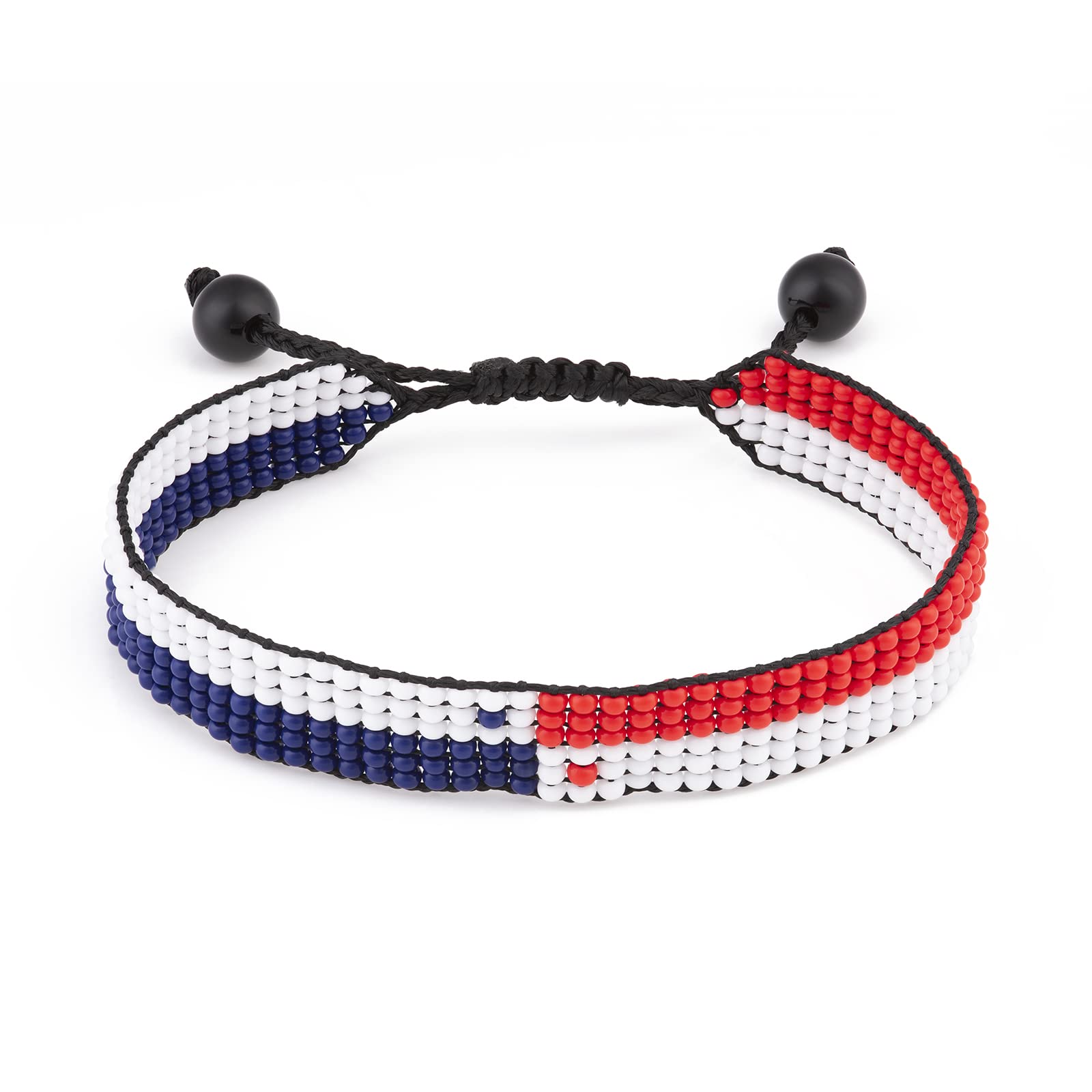 Flag Bracelet | Adjustable Handmade Flag Bracelet | Handcrafted Beaded Flag Bracelet | Beaded and Boho Style Rope Bracelet | Patriotic Bracelet