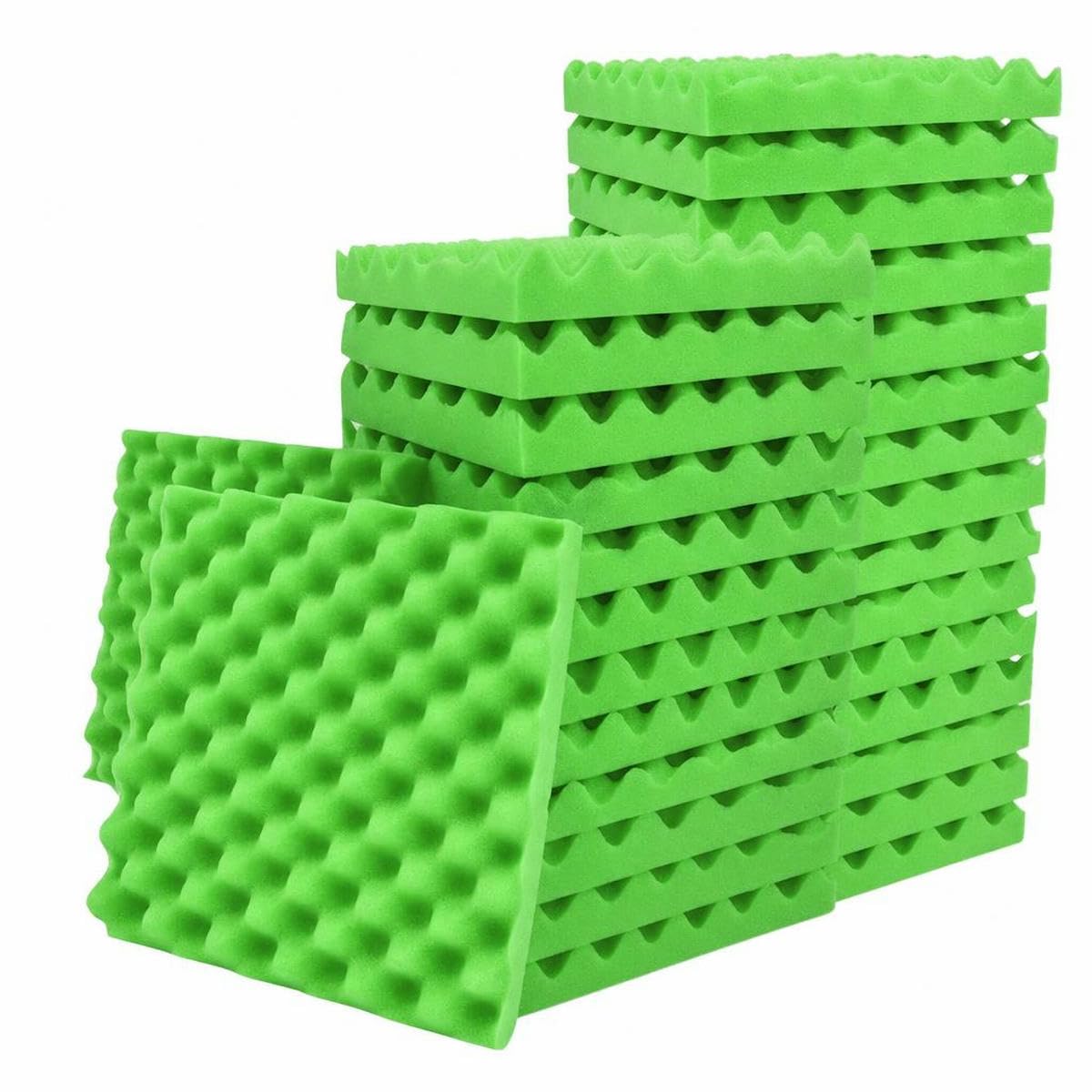 Acoustic Foam Fireproof Soundproofing Sponge 6/12/24/48 Pcs Egg Crate Soundproof Foam Studio Home Sound-Absorbing-Green-Medium Density-24 Pcs with Tapes-2.5cm Thick