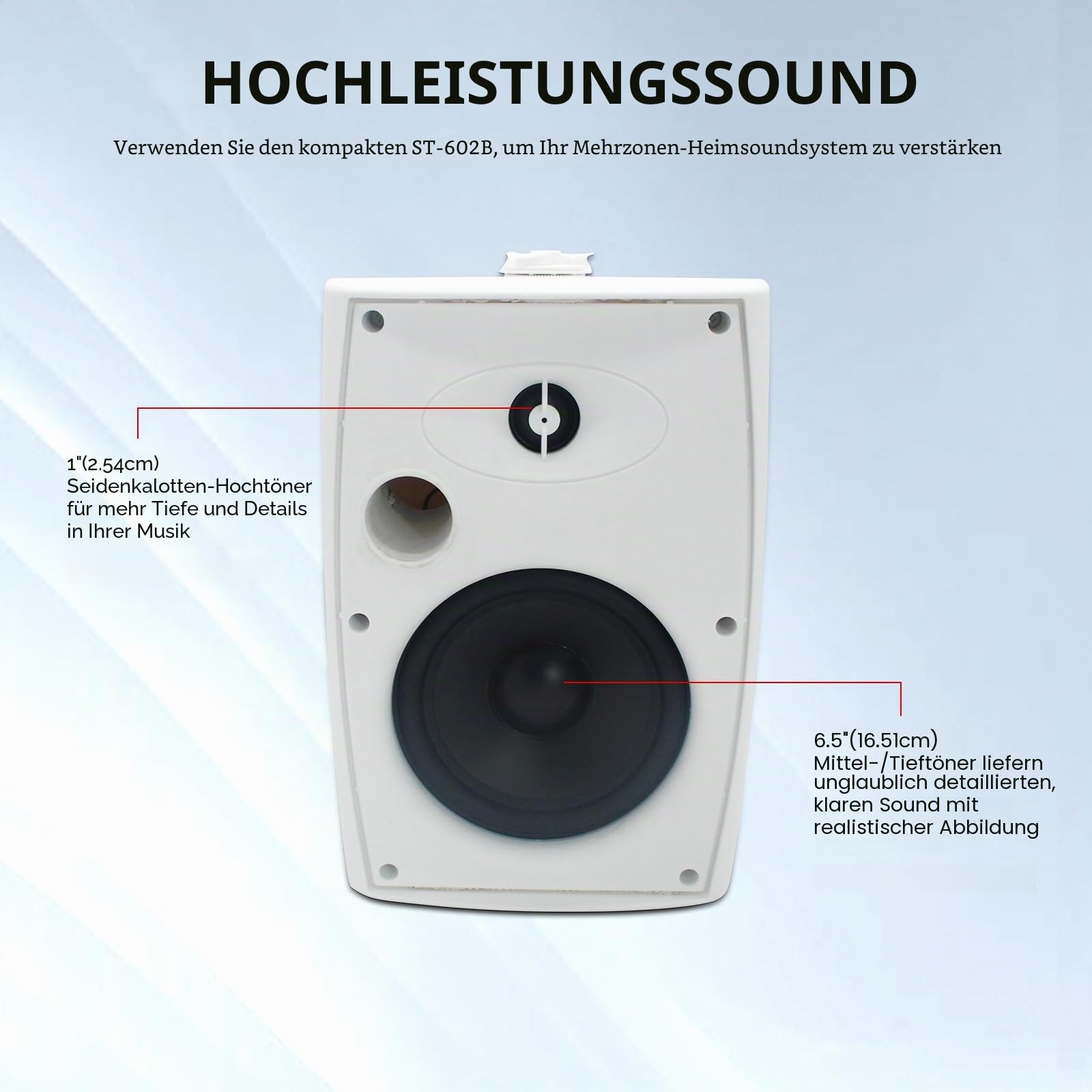 STUDIOFINIX 6,5-Zoll-Außenlautsprecher 400W passiv wasserfest Paar Weiß