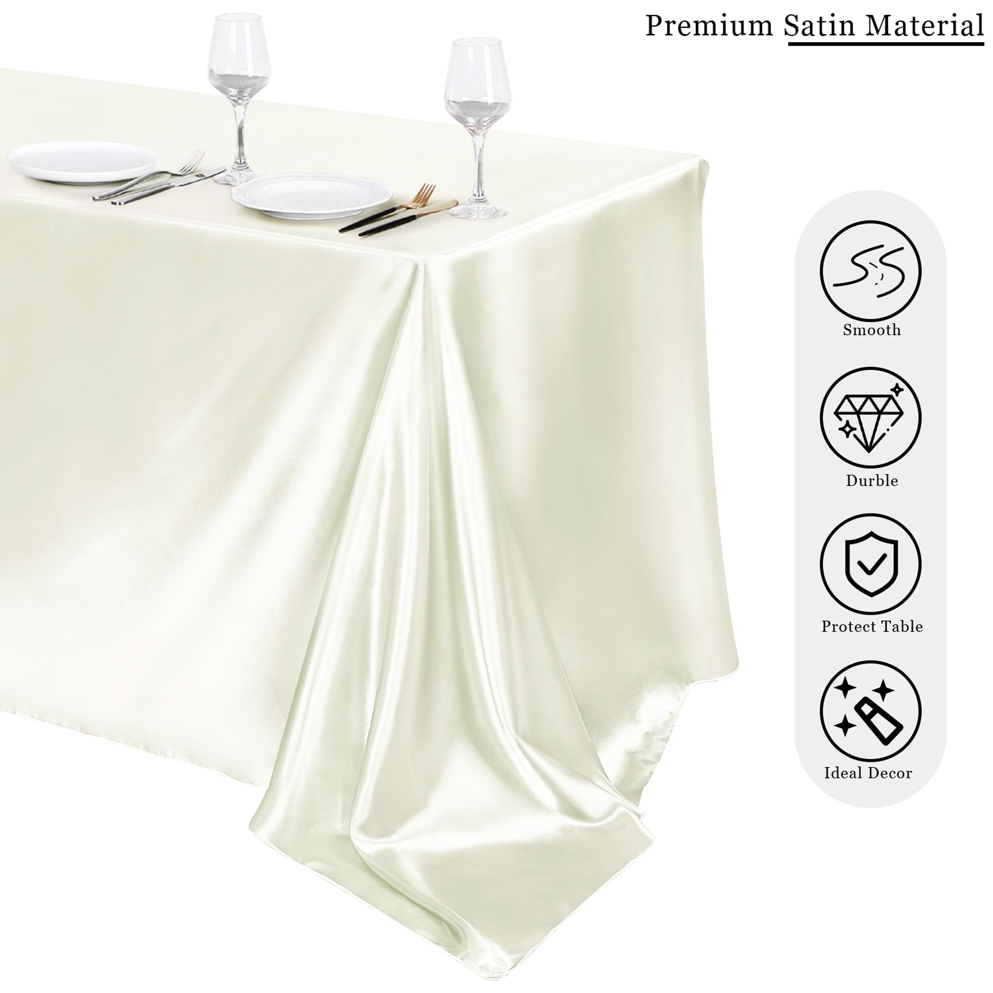 Ivory Satin Tablecloths - 4 Pack Overlay Covers -4