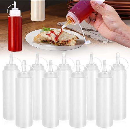 Bouteilles Sauce 500ml - Lot De 4 - Plastique Alimentaire PP5 - Bec Verseur Précis - Transparentes