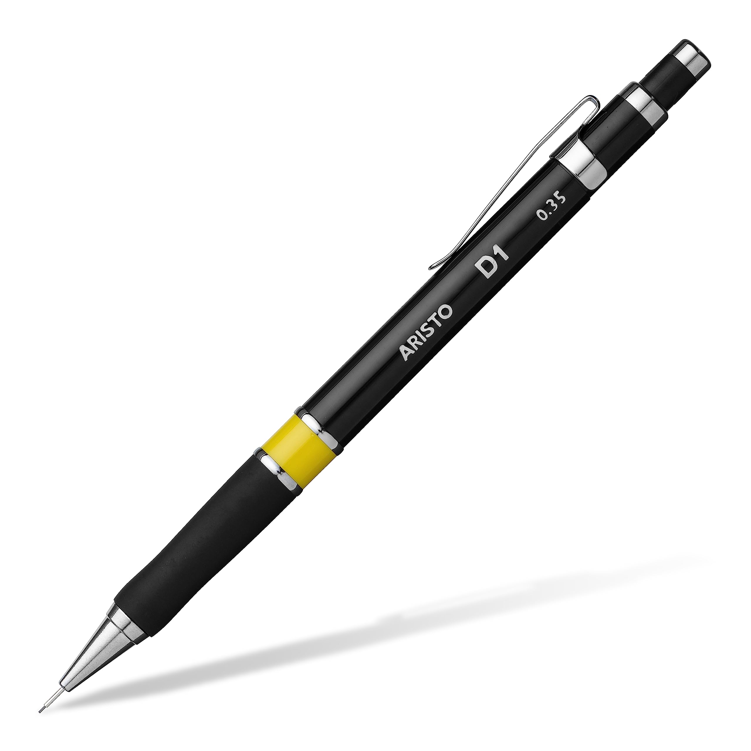 Aristo AR82503 Druckbleistift D1 0,35 mm (Ergonomische Griffzone, starre Minenführung, Härtegrad Mine HB, integrierter Radiergummi) schwarz, 10 Stück