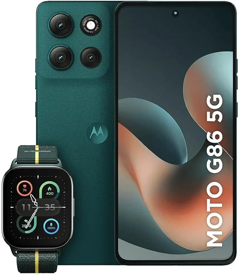 Kit Smartphone + Smartwatch: Motorola Moto g86 5G 512GB Verde + Watch Fit - Tela 1.5K pOLED 50MP Sony OIS 4K IP68 IP69