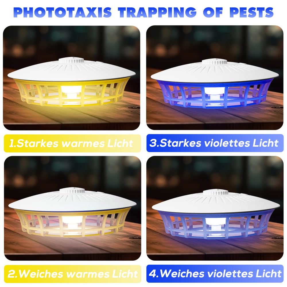 Trappola per Pulci, 2 Pezzi Trappola per Pulci in Casa con 10 Dischi Adesivi e 4 Modalità di Illuminazione, Trappola Elettrica per Pulci per Soggiorno, Cucina, Camera da Letto