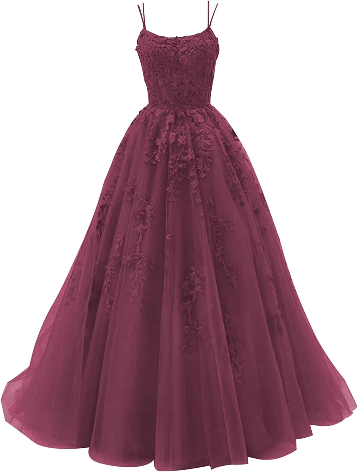 Tulle Prom Dresses Long Ball Gown Lace Appliques A-Line Formal Evening Dress