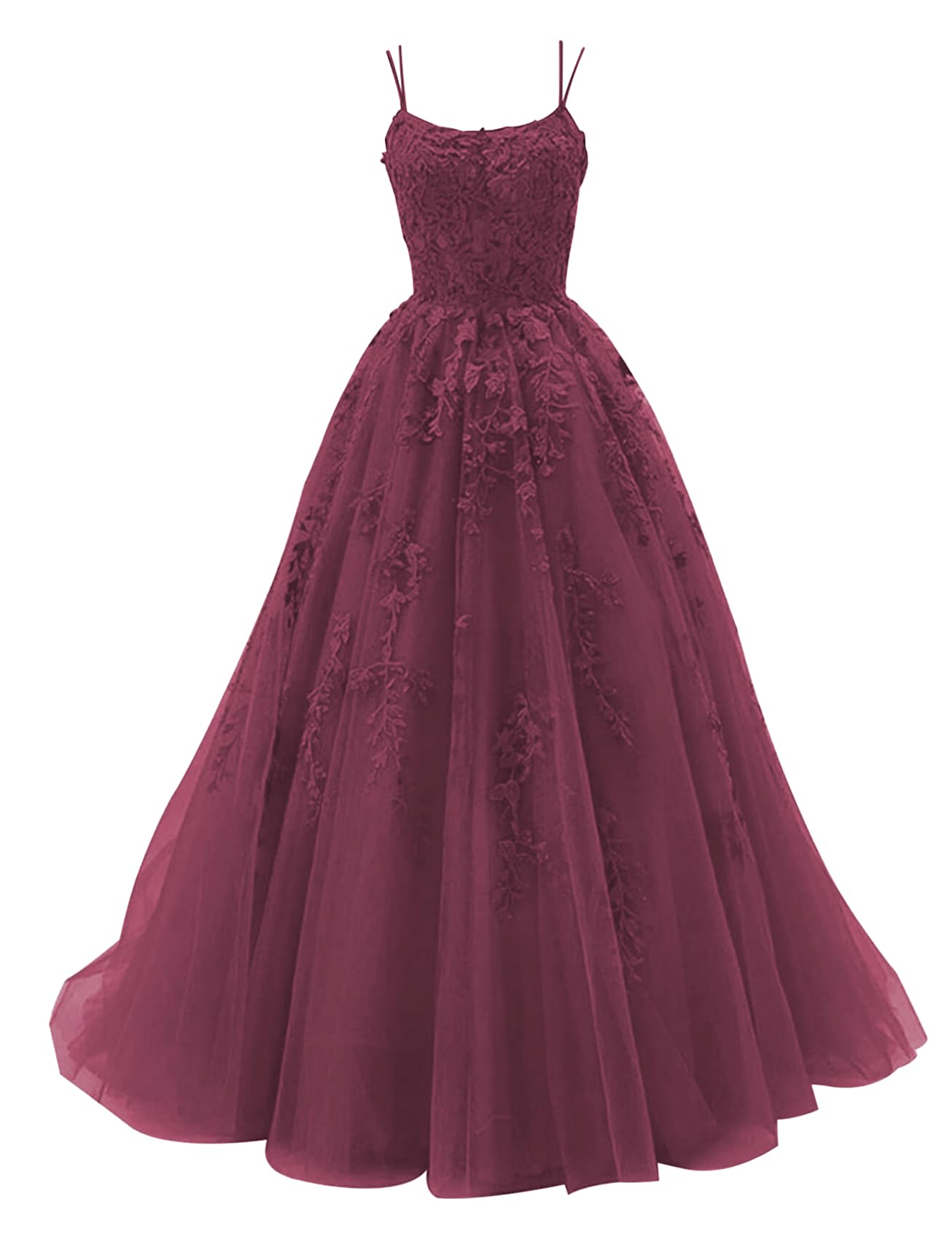 Tulle Lace Appliques Prom Dresses Long Ball Gown for Women Spaghetti Straps Corset Backless Evening Dress