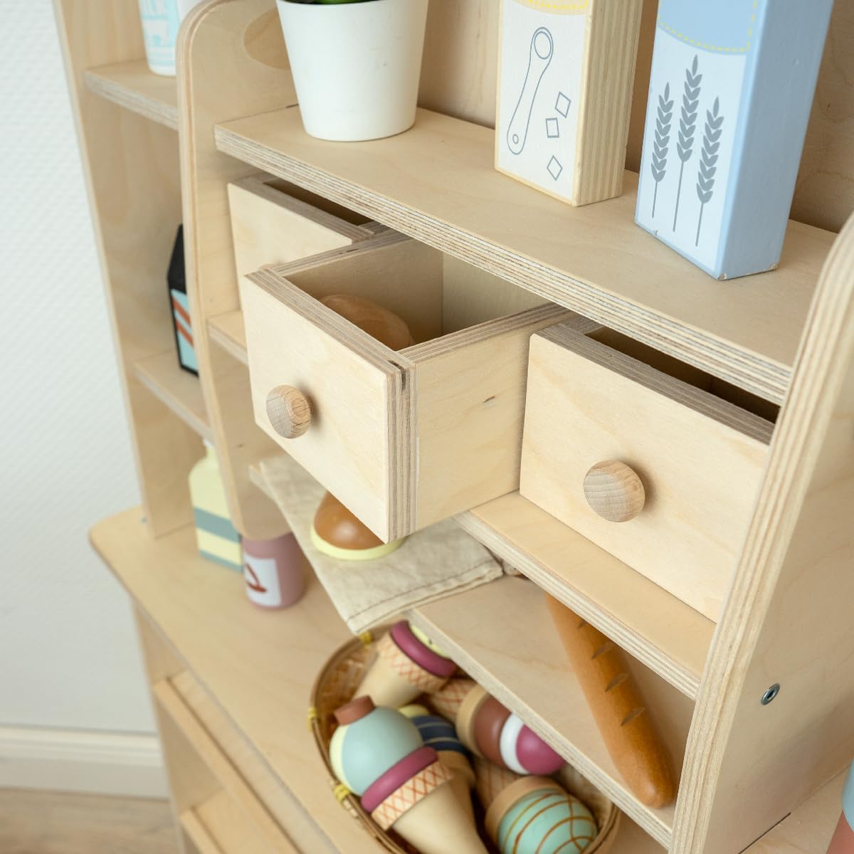 Meppi Kaufladen Caramel aus Holz Natur - Kaufmannsladen für Kinder - Marktstand