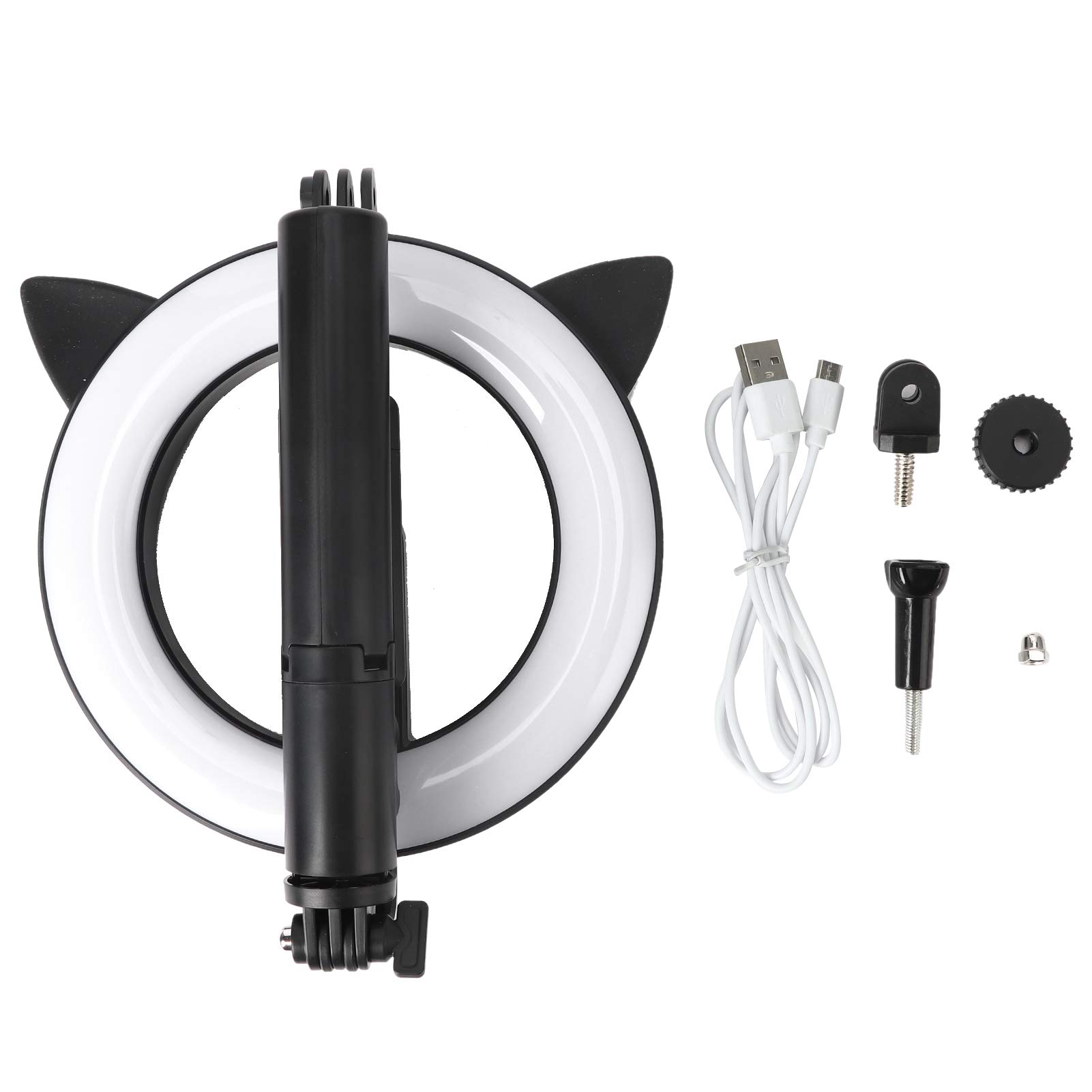 Selfie Stick con luce di riempimento per orecchie di gatto Bluetooth Otturatore remoto Supporto per telefono estensibile in ABS in acciaio inossidabile 9 livelli di luce