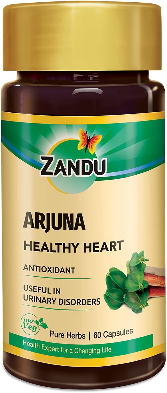 Zandu Arjuna Capsules - Helps to Maintain a Healthy Heart while Helping Keep Diabetes & Cholesterol Under Check, also Promotes Good Urinary Health - 60 Veg capsules