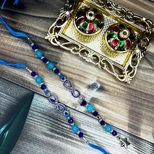 Image of Mahi Bhaiya Bhabhi Rakhi Set with Crystals and Meenakari Work Bracelet Style Lumba - Rakhi for Brother and Bhabhi(PARCOL1105339PR)