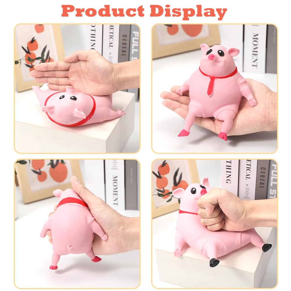 Pink Pig Toy Figure, Squishy Squeeze Pig Toy, Pig Stress Squishy Piggie Squeeze Toy, Stretch Stress Pig Squeeze Piggy Toy, Anti-Anxiety Funny Toy for Kids and Adults Decompress and Anxiety Relief - Image 3