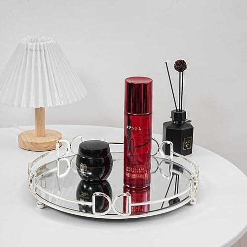 Miniatura 4 de HAIGOUER Bandeja de perfume extra grande decorada en oro, bandeja redonda dorada para tocador, tamaÃ±o 15.75 x 15.75 x 2.52 pulgadas