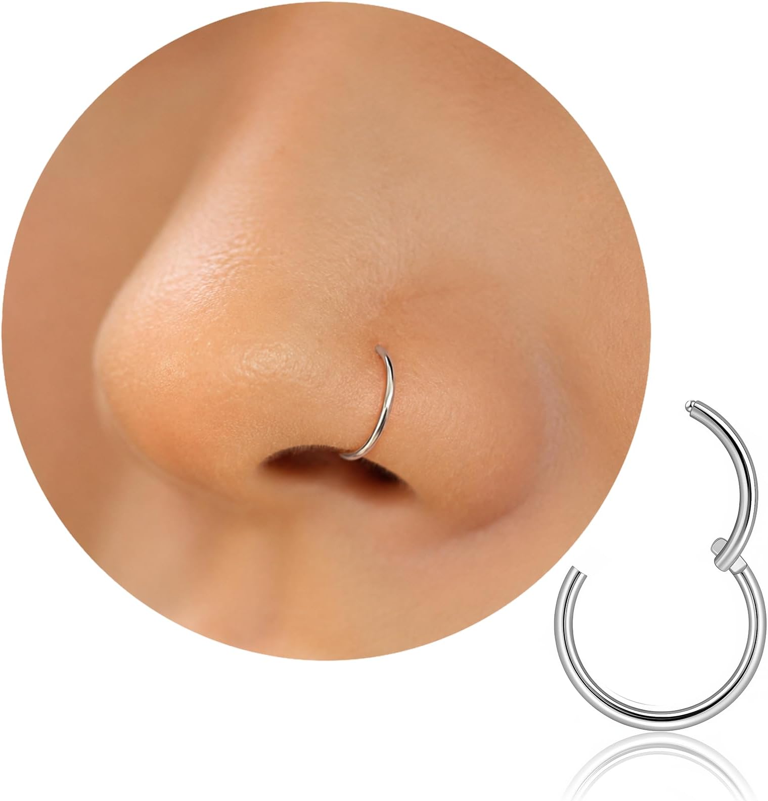 Ldurian Nose Rings for Women, Gold Hypoallergenic Nose Ring Hoop, 316L Surgical Steel Septum Cartilage Earring, 20G 18G 16G 14 Guage Diameter 5mm to 16mm Body Piercing Lip Jewelry