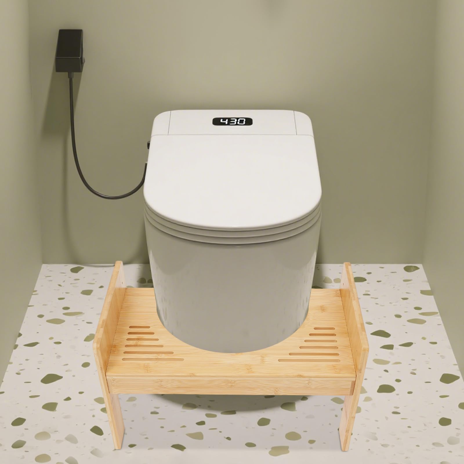 Sgabello ergonomico in bambù per disturbi gastrointestinali – Altezza regolabile per adulti, anziani e bambini, antiscivolo, sgabello da bagno per stitichezza ed emorroidi, patio sanitario
