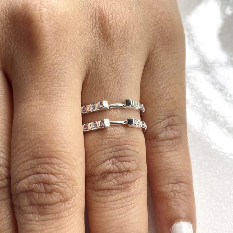 Round Cut Purple Amethyst & White Diamond Wedding Band Enhancer Guard for Women, 14K Gold Finish Ladies Bezel Set Purple Amethyst Wrap Ring