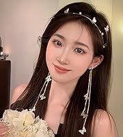 Vista 1 de Diadema de mariposa de boda, cadena de aro con borla plateada para el cabello, vendimia decorativa, accesorios para el cabello para mujeres y niñas