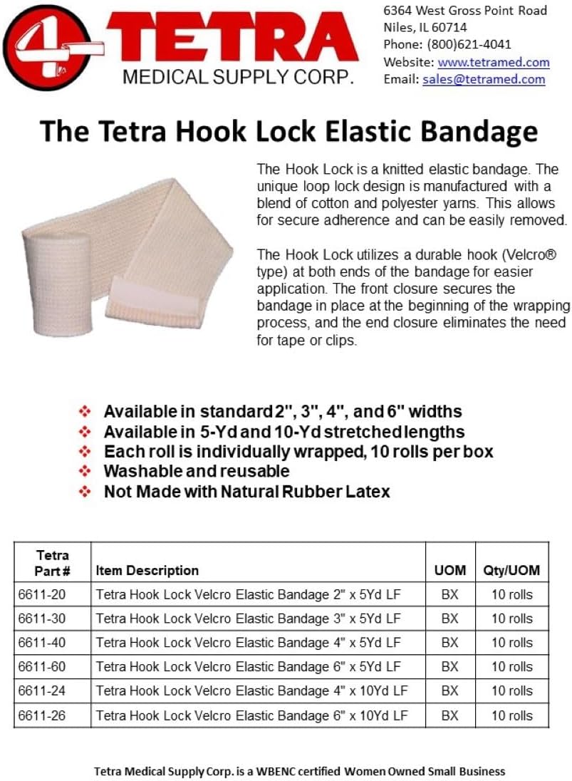 Tetra Elastic Bandage Hook Lock™ Double Clip Free Closure 4" x 10Yd (Stretched Length) Latex-Free, 10 per Box
