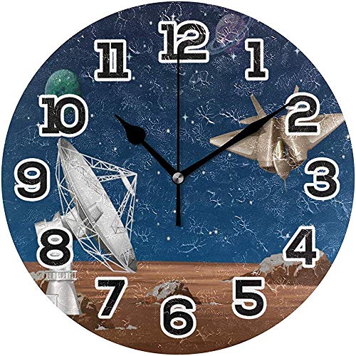 Galaxy Planet Raumschiff mit Satellitenschüssel Wanduhr Silent Non Ticking Acryl Home Dekorative Büro Schule Runde Uhr Art