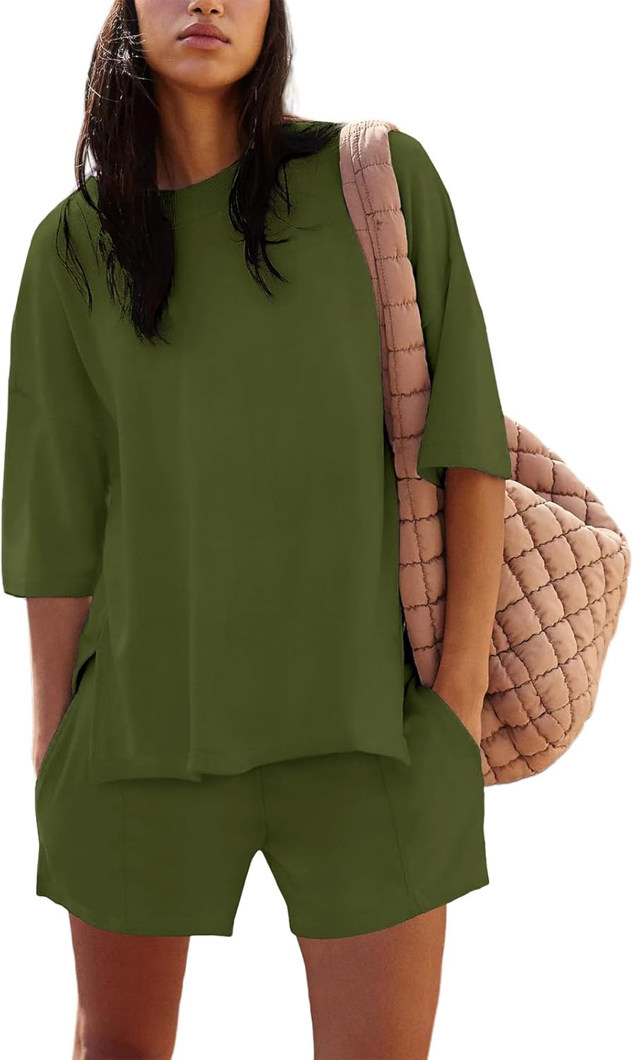 Womens Shorts Sets 2 Piece Outfits Summer 2026 Half Sleeve Crew Neck Lounge Sets Matching Clothing