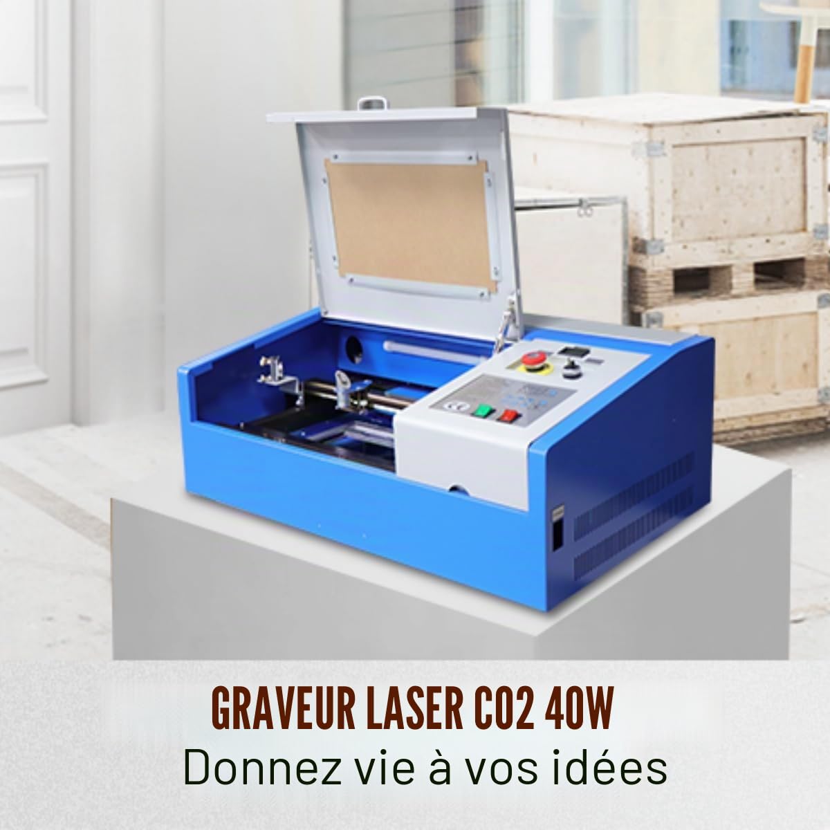 Machine à Graveur Laser CO2 Graveur Laser 40W 300x200mm Machine a Graver Laser Gravure et DéCoupe de Petite Puissance Haute PréCision Léger et Mince Papier/Bois/Cuir DéCoupe (40W Bleu blanc)