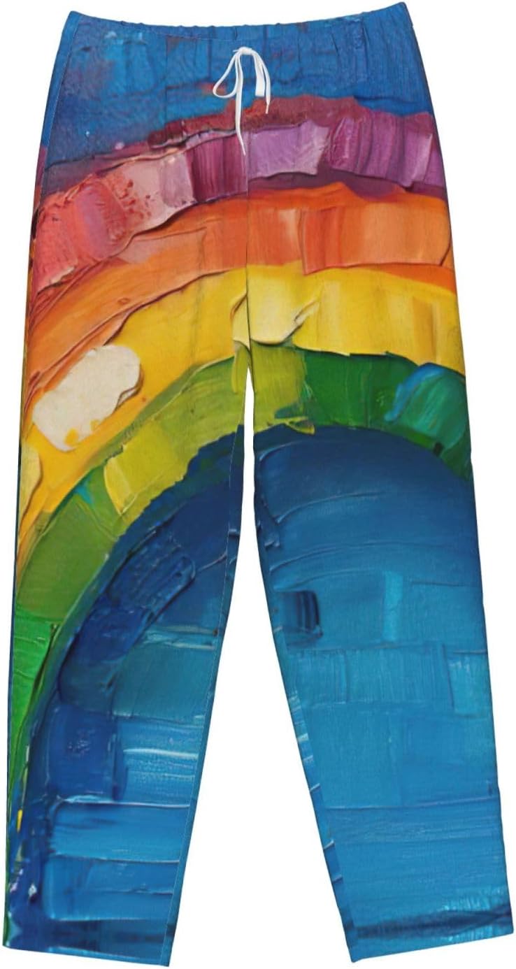 Small Rainbow Print Fashion Cozy Womens Flannel Pajama Pants,Perfect For Christmas And Everyday Wear