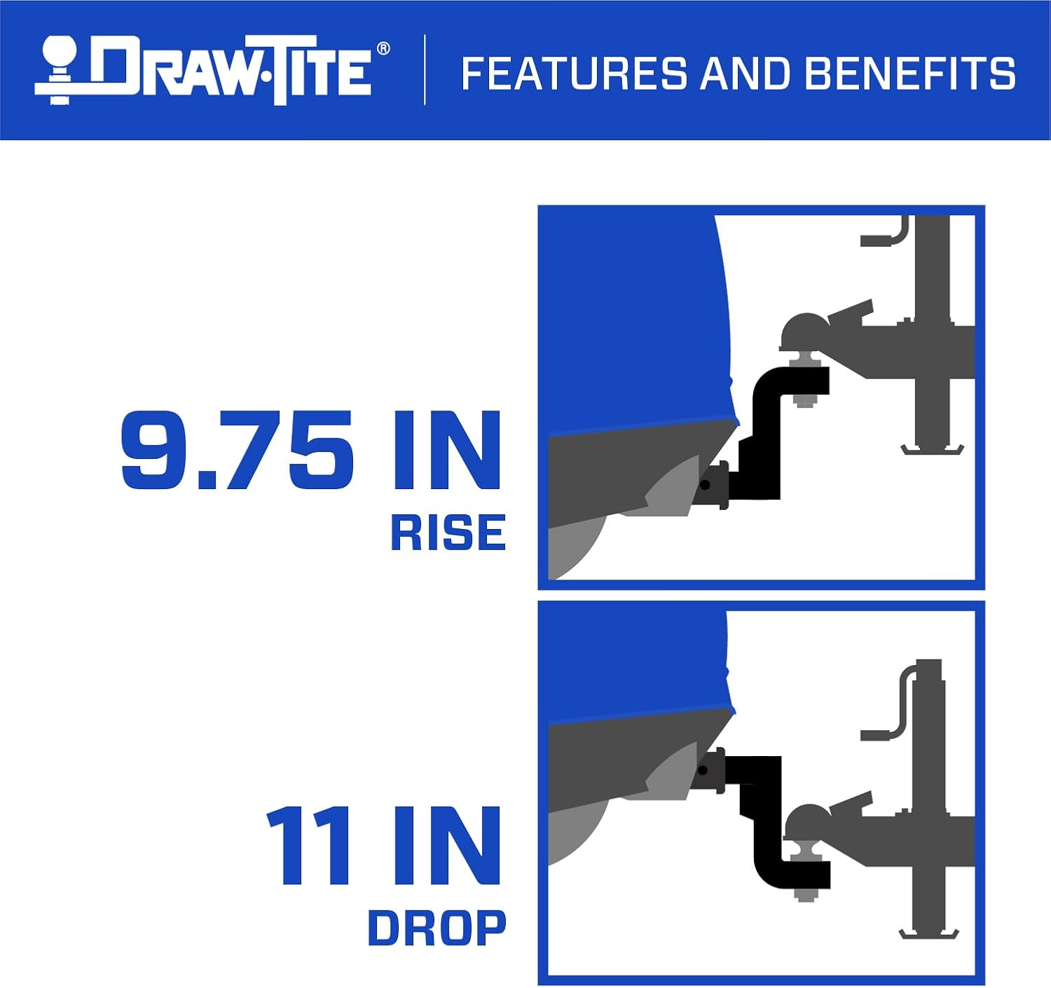 Draw-Tite 2706 9" Trailer Hitch Ball Mount, Fits 2 Inch Square Receiver, 11 Inch Drop, 9.75 Inch Rise, 5,000 lbs. Capacity