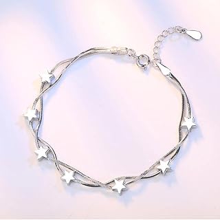 Silver Bracelet Square Box Star Double Chain Adjustable Bracelet Anklet For Women pulseira Party Gift