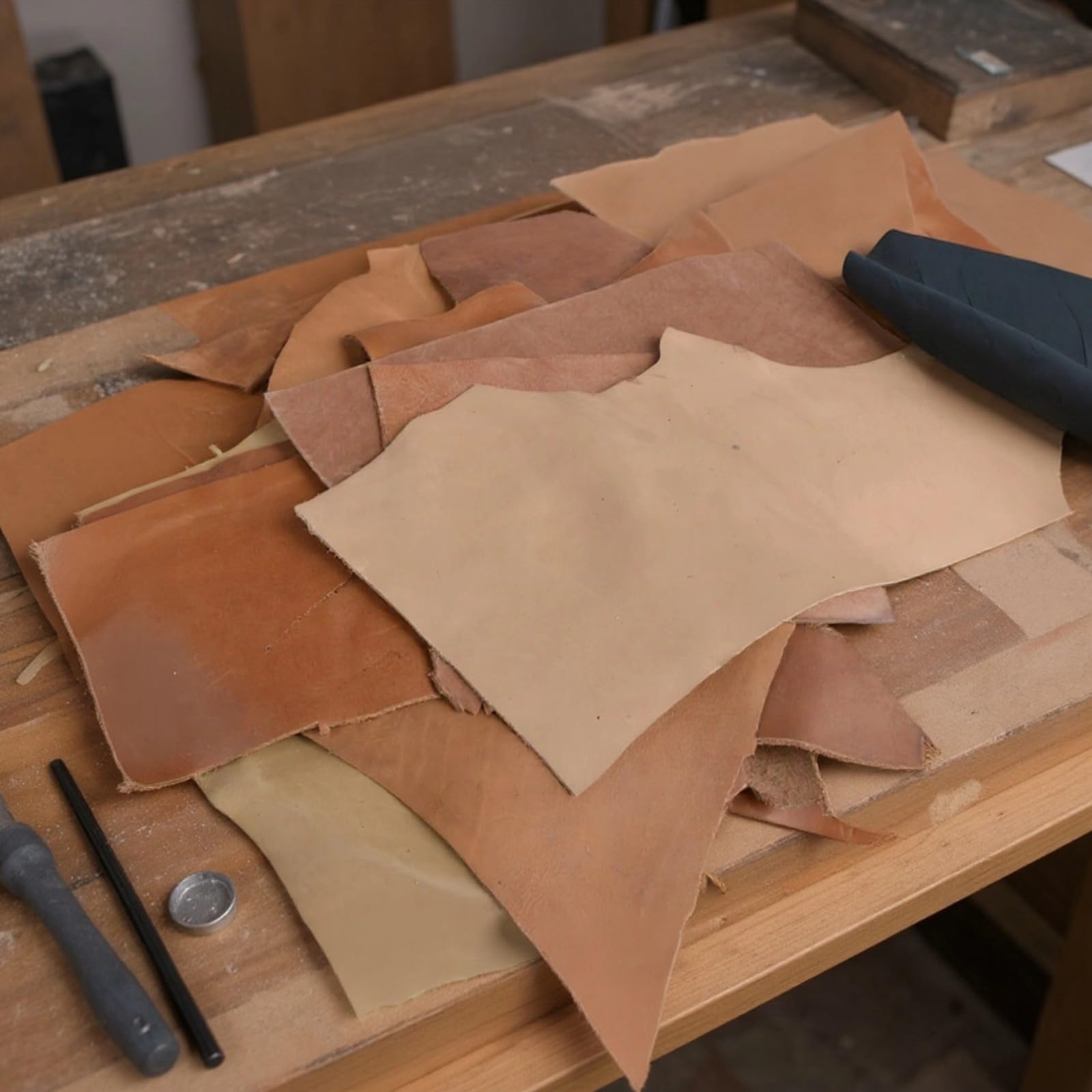 2,2 lbs Lederreste, Full Grain Lederstücke, 0,07 bis 0,09 in, 0,18 bis 0,22 cm dick, pflanzlich gegerbtes Leder für Bastelarbeiten, braunes DIY Leder Material