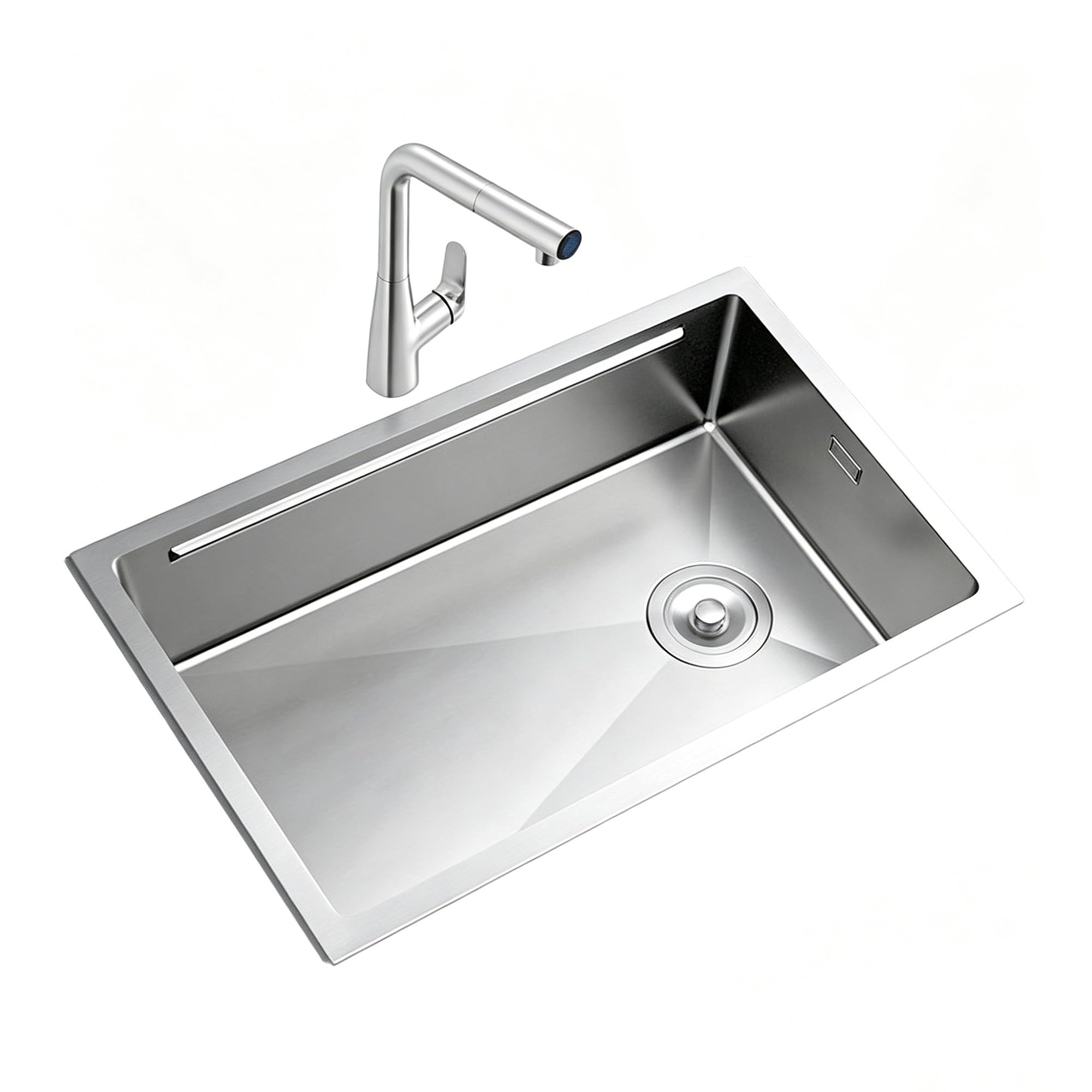 Bomdog One Color Sc Stainless Steel Kitchen Sink With Adjustable Hot And Cold Water Digital Display Faucet, Suitable For Restaurants Hotels(70Cm)