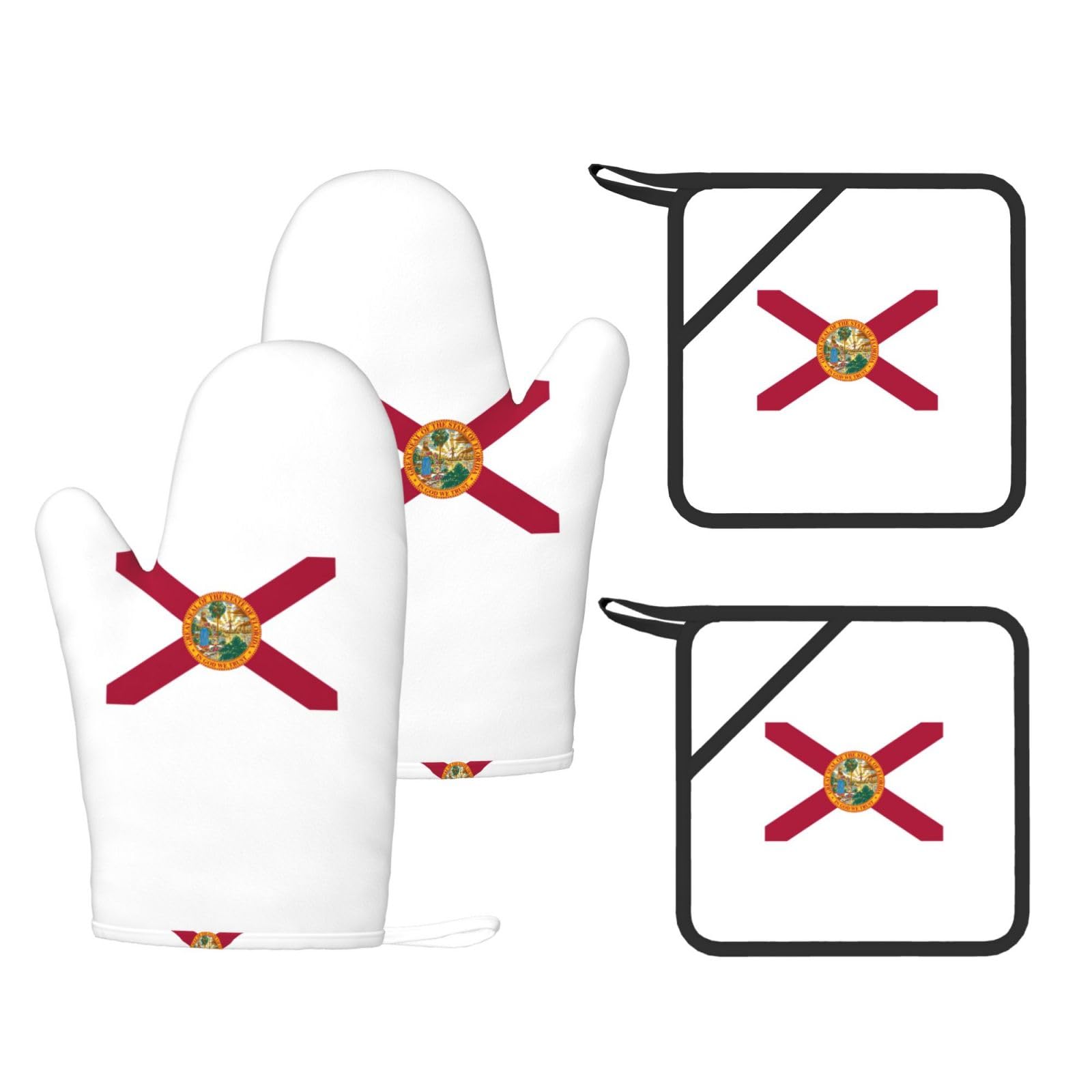 Nimongt Black Flag Of Florida Print Heat Resistant Gloves Pads Reusable Kitchen Set Oven Baking Grilling Cooking