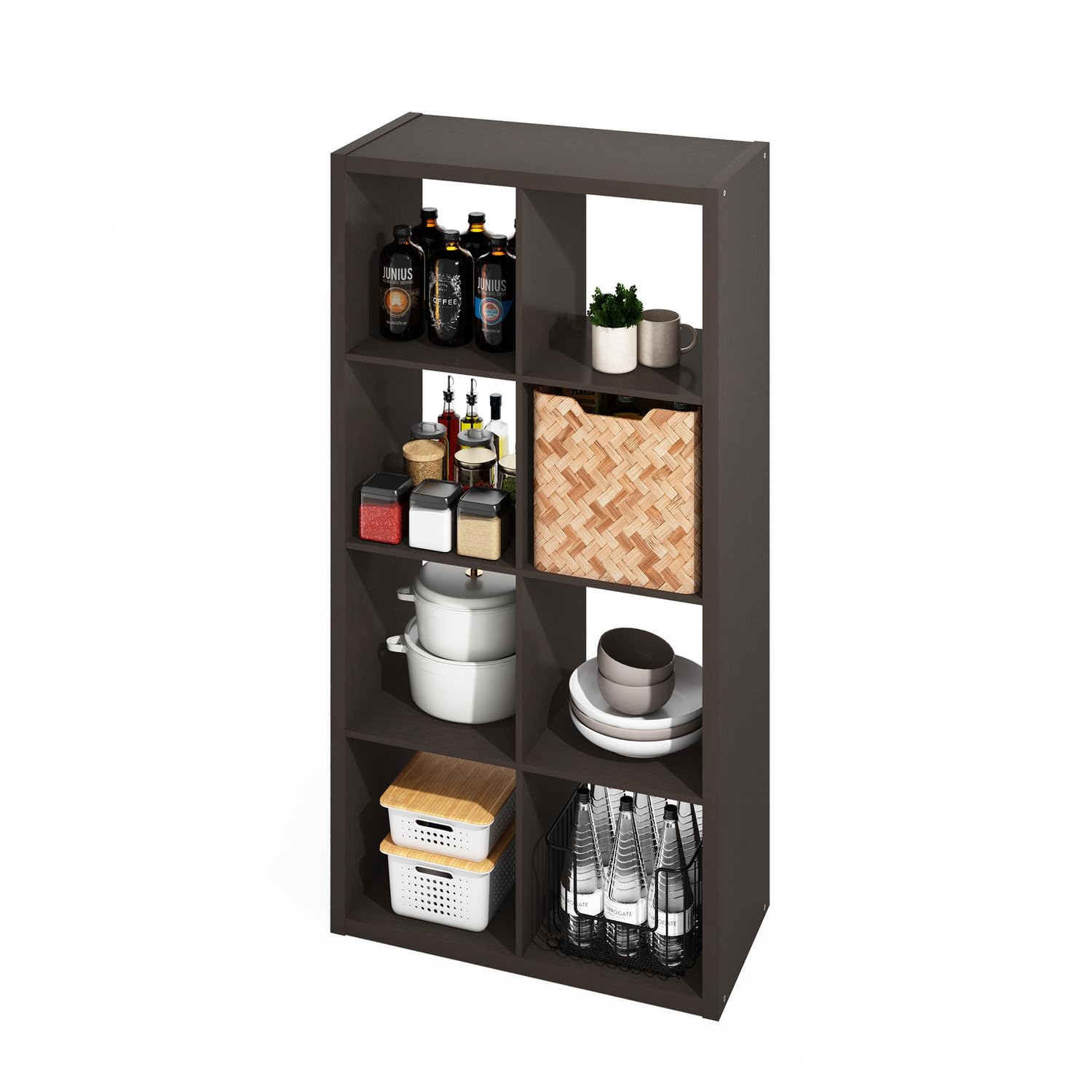 Furinno HERMITE Kitchen Island, 8-Cube Coffee Bar, Kitchen Storage, Bakers Rack, for Pantry Organizers and Storage, Kitchen Organization, Dark Oak