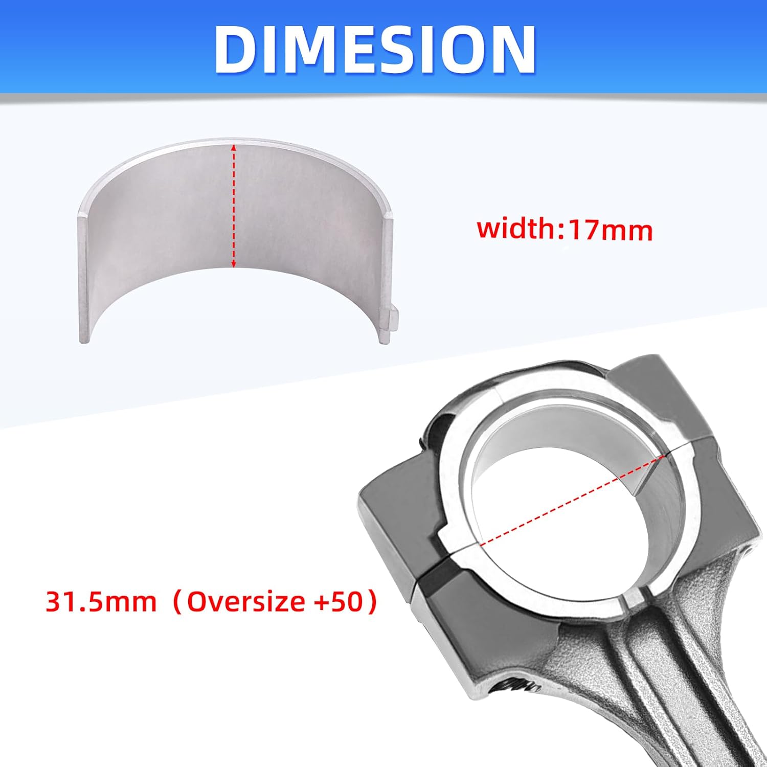 8pcs +50 31.5mm Connecting Rod Bearing Kit for Honda CBR 600 RR 2003-2018 CBR600RR F5 / CBR 650 F 2014-2018 CBR650F, 13224-MFJ-D01 13224MFJD01