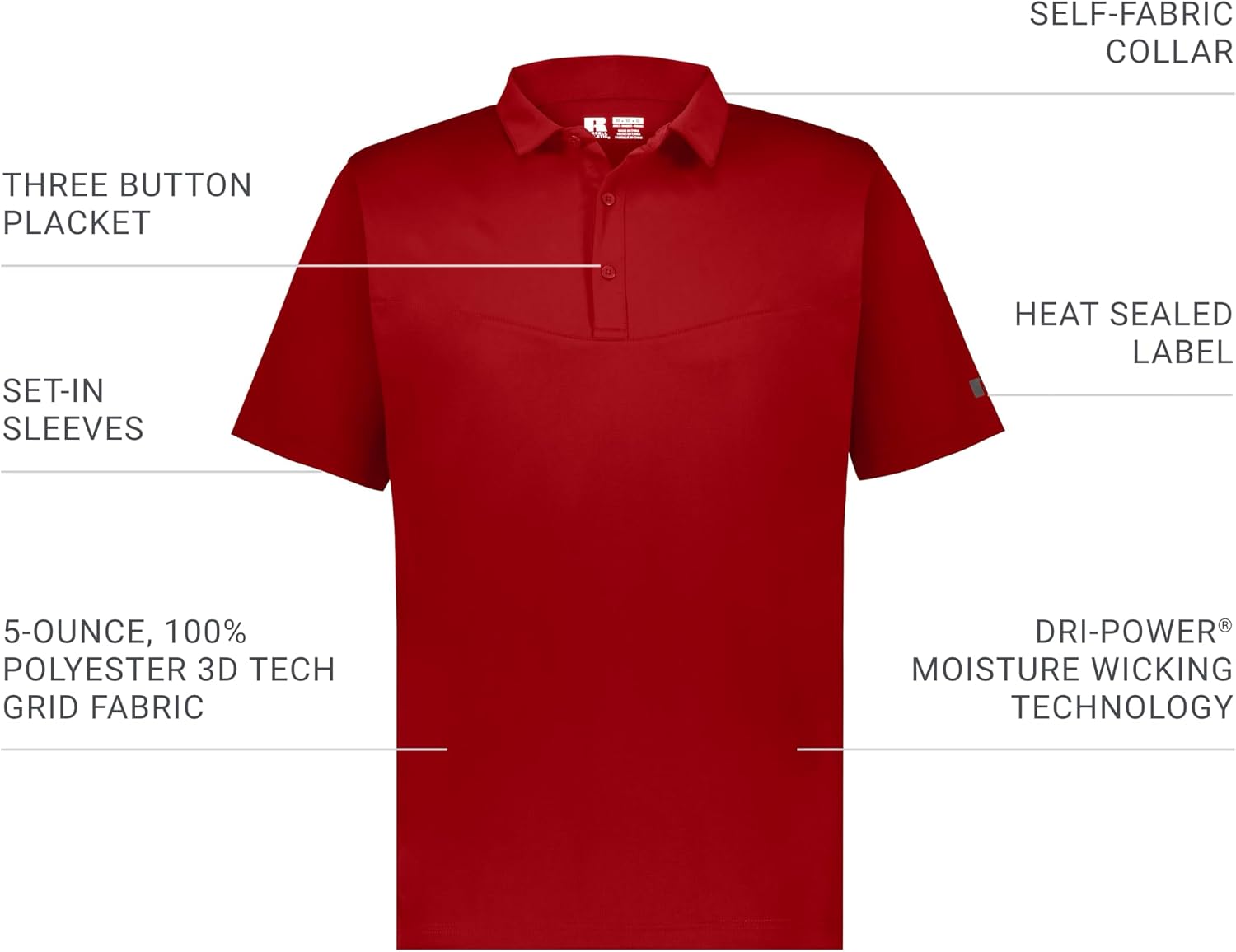 Russell Athletic Mens Sideline Grid Polo