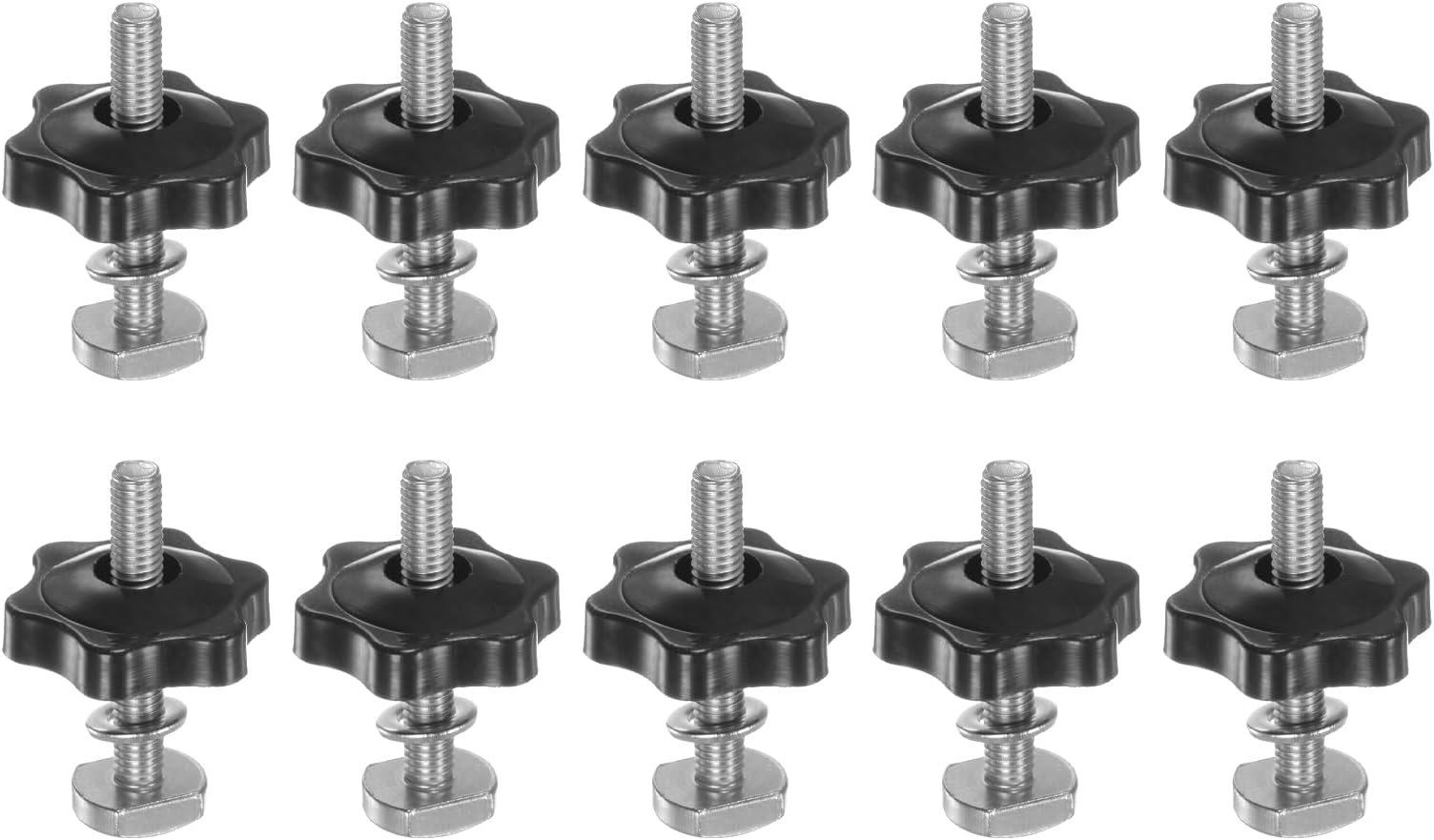 10Set T Track Bolts Knob Kit M6 x 40mm Threaded Bolts M6 x 32mm Hex Hand Nut Clamping Knob with Washer for Woodworking Jigs and Fixtures, Black