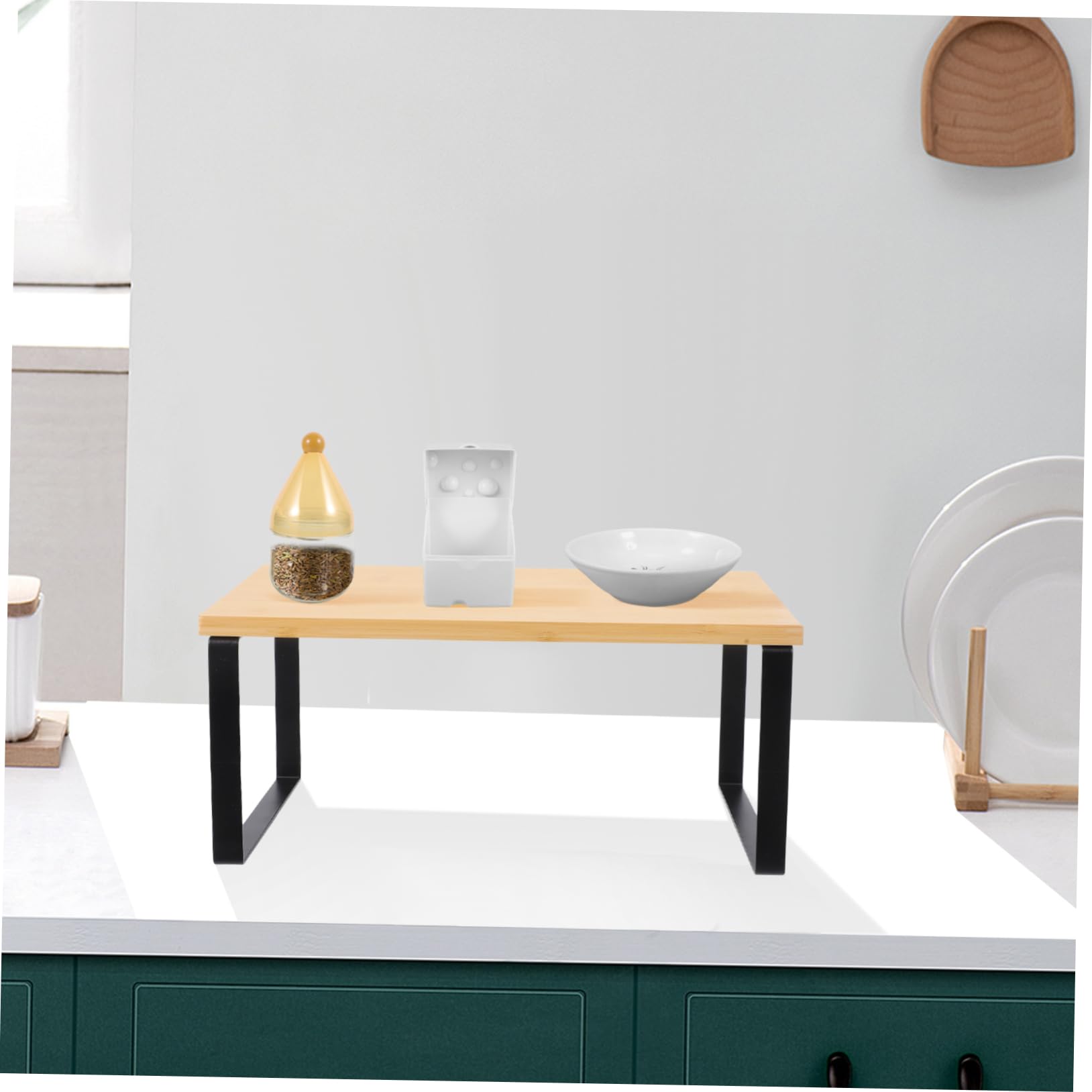 Gewürzregal Metall und Holz Doppellagiges Aufbewahrungsregal für Gewürzflaschen Multifunktionales Tischregal in Beige Stabil und Platzsparend für Küchentheke und Make Up Organizer