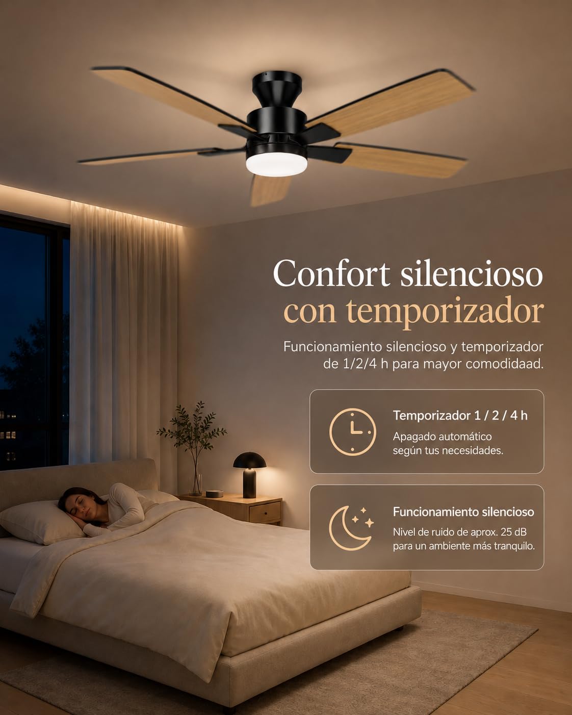 Airwit 132cm Gran Flujo de Aire Ventilador de Techo con Luz, Silencioso Ventilador Techo con Mando a Distancia, 6 Velocidades, Lampara LED Regulable, Motor DC Reversible para Dormitorio Salon Cocina