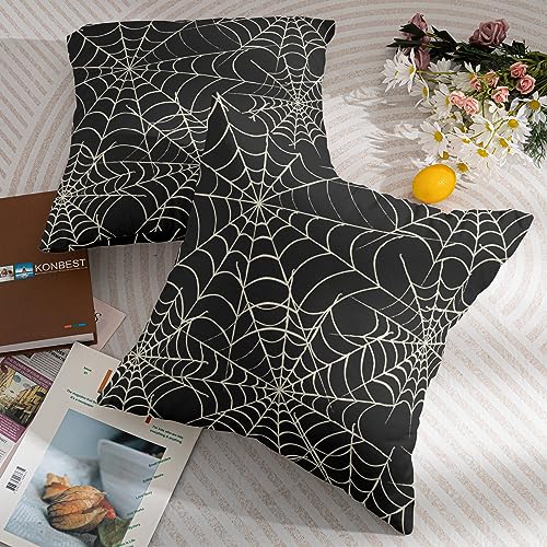 Halloween Spiderweb Pillow Covers 18x18 Set of 2 Black White Spider Web Outdoor Decorative Throw Pillows Halloween Scary Themed Farmhouse Pillowcases Linen Cushion Case Decor for Home Sofa Couch Bed by Robvobe - Image 7