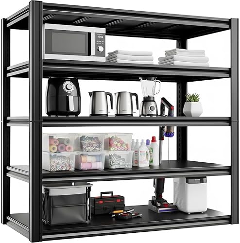 Miniatura 17 de Estantería de almacenamiento, estantes de garaje resistentes, estante de metal para cocina, despensa, sótano, despensa, almacén, lavandería, negro,