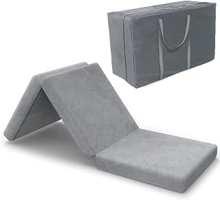 SINWEEK 4" Tri-Fold Foam Mattress Topper, 25x75 Guest Cot Bed with Washable Cover, CertiPUR-US Certified for Camping & Yoga