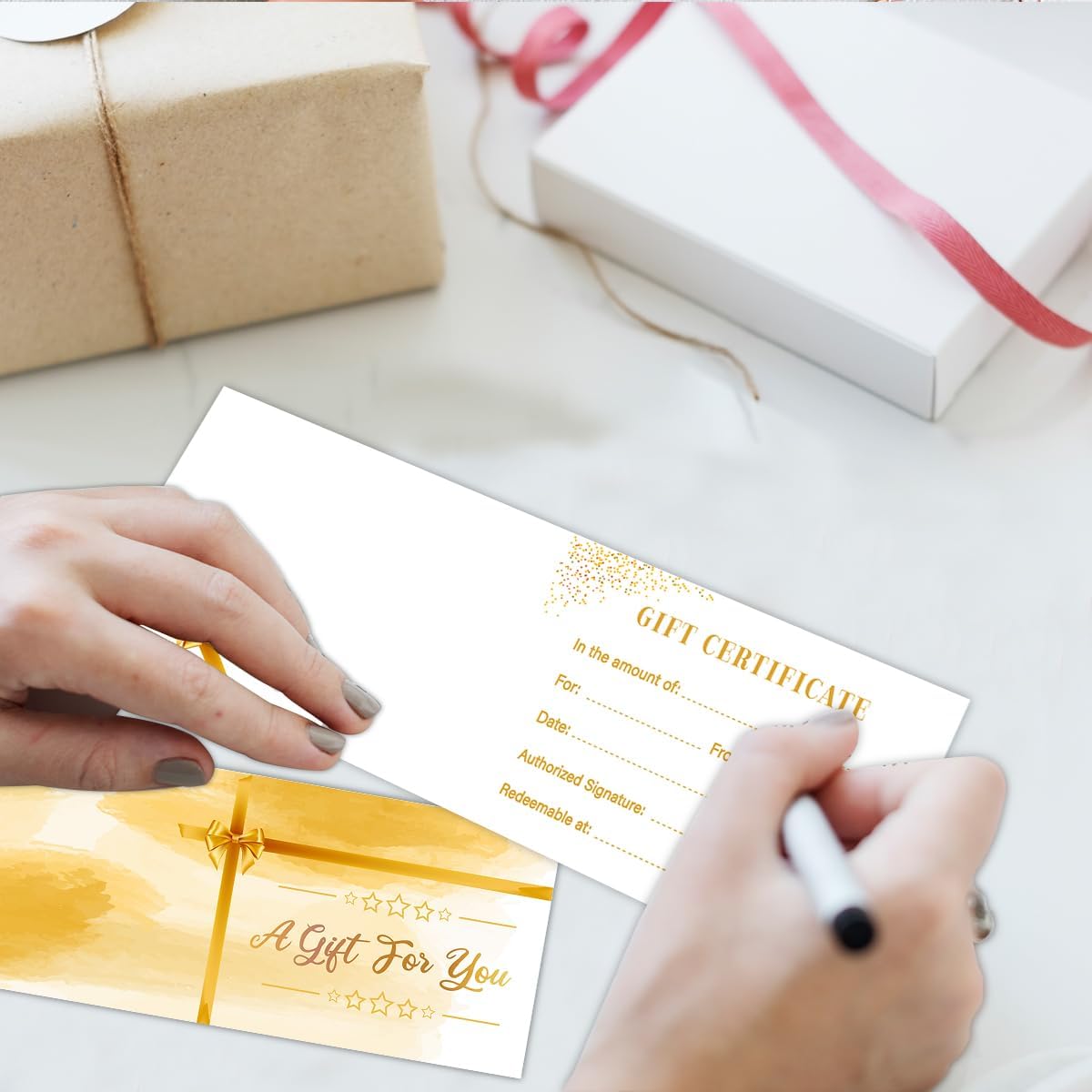50 Sets Gift Certificates for Business, Blank Gift Cards Certificates with Envelopes for Salon Restaurants Spa Marriage Birthday Client Vouchers 11.8 x 3.9 Inch - Yellow - Image 3