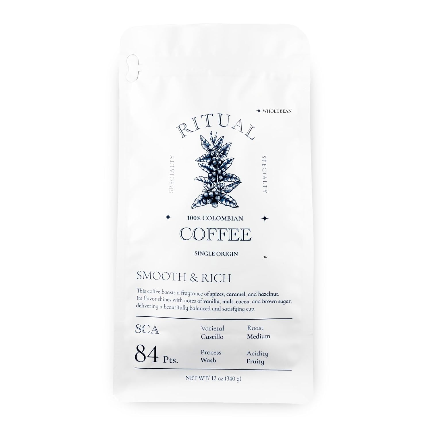 Ritual Specialty Coffee - Colombian Single Origin Whole Bean Gourmet Smooth Rich Profile 84 SCA Score Caramel Vanilla