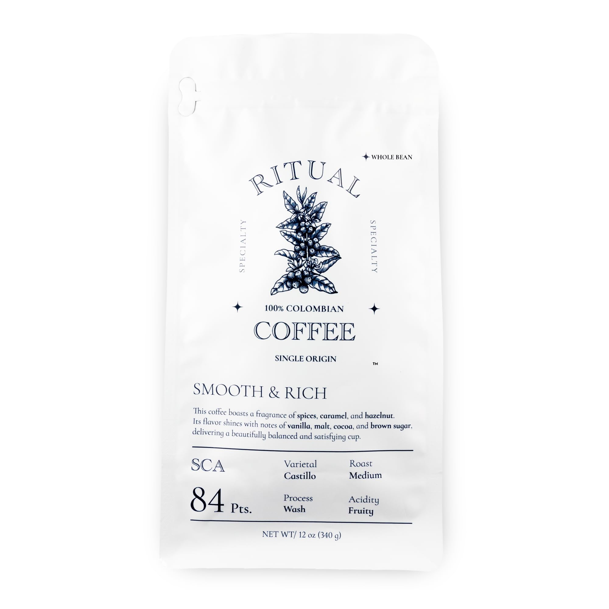 Ritual Specialty Coffee - Colombian Single Origin Whole Bean Gourmet Smooth Rich Profile 84 SCA Score Caramel Vanilla