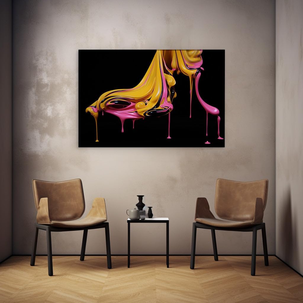 Canvas for Living room. Painted Elegance: A Vivid Pink and Yellow Abstraction against the Void, 27 x 18 inch Canvas Wall Art - Ready to Hang
