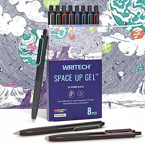Image of WRITECH Retractable Gel Ink Pens: 0.5mm Fine Point Pen Multicolor No Smear & Smudge for Journaling Sketching Drawing Extra Smooth Writing Non Bleed Silent Click Pen Set 8ct - Assorted Colors