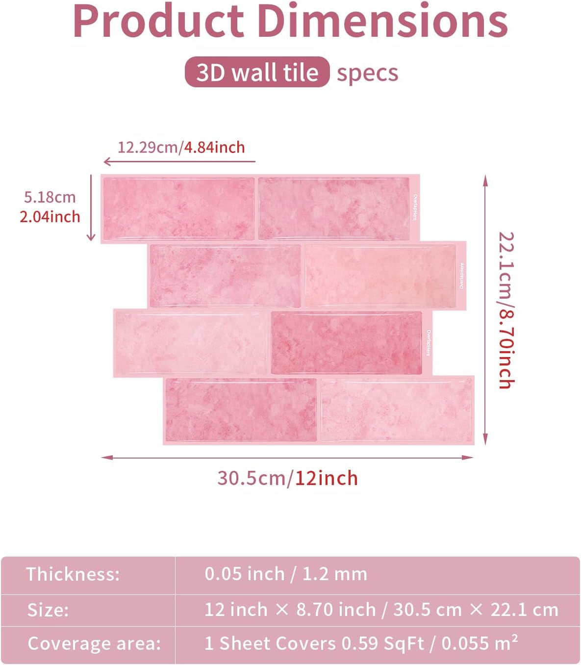 10-Sheets Subway Tile Backsplash Peel and Stick, Black Self Adhesive Vinyl Wall Tiles, Stick on Backsplash for Kitchen and Bathroom(3D Thicker Matiral) (Pink)
